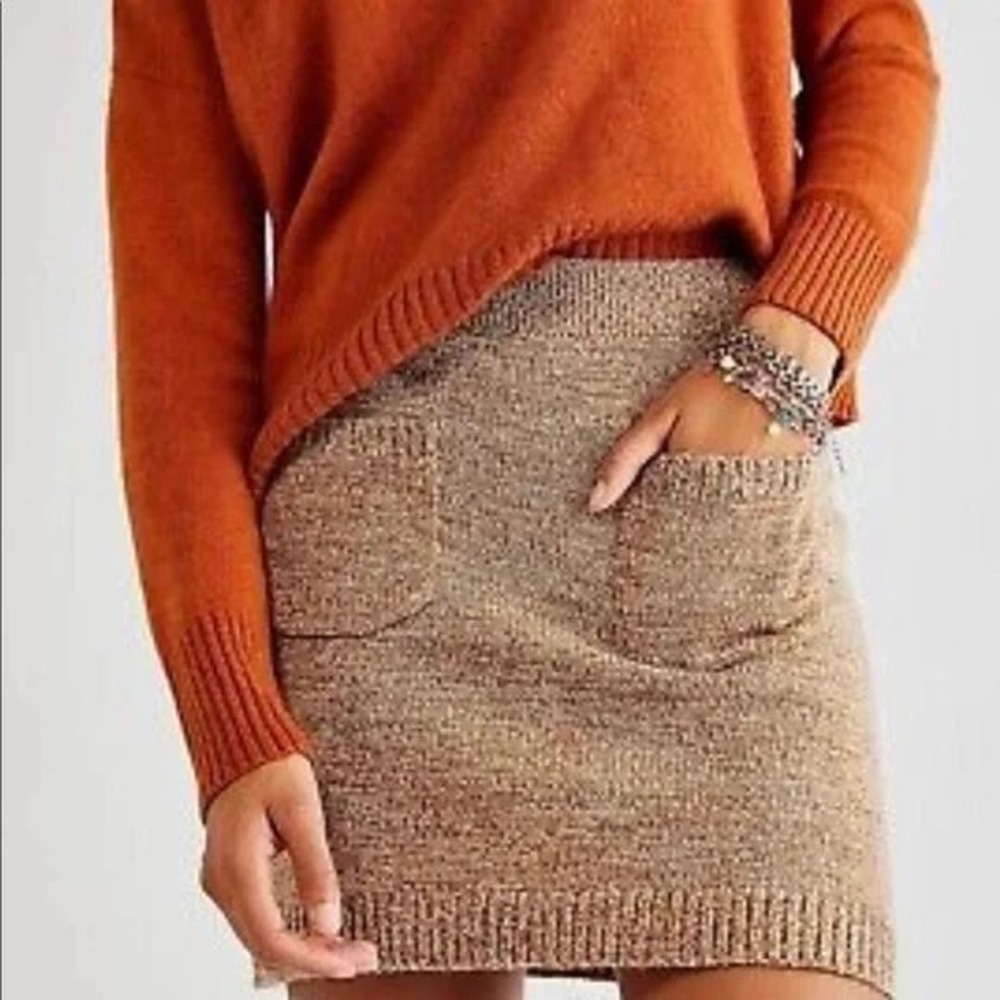 We‎ The Free Free People Knit Mini Skirt Sable Brown Marled Wool Blend Small NWT